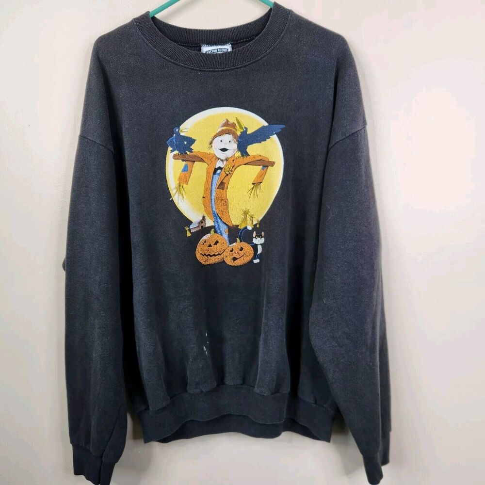 Vintage Lee Sport Scarecrow Jack-o-lantern Halloween Long Sleeve Sweatshirt XL